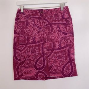 ANN TAYLOR Pink Mauve Maroon Paisley Print Fitted Pencil Mini Skirt